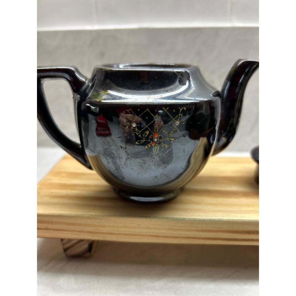 Vintage handpainted red clay teapot made in occupied Japan